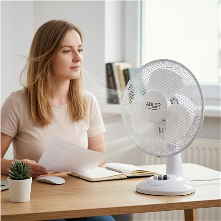 Ventiliatorius Adler | AD 7302 | Desk Fan | Baltas | Diameter 23 cm | Greičių skaičius 2 | Oscillation | 22 W