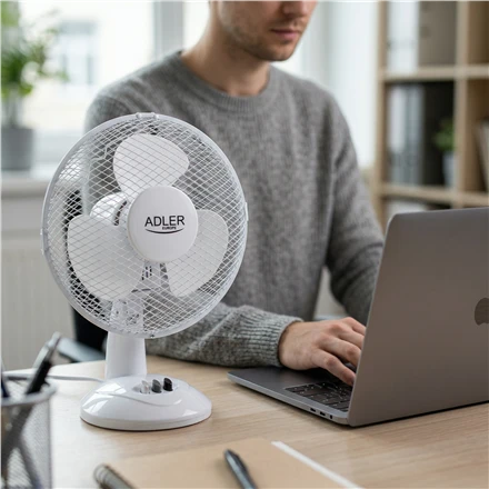 Ventiliatorius Adler | AD 7302 | Desk Fan | Baltas | Diameter 23 cm | Greičių skaičius 2 | Oscillation | 22 W