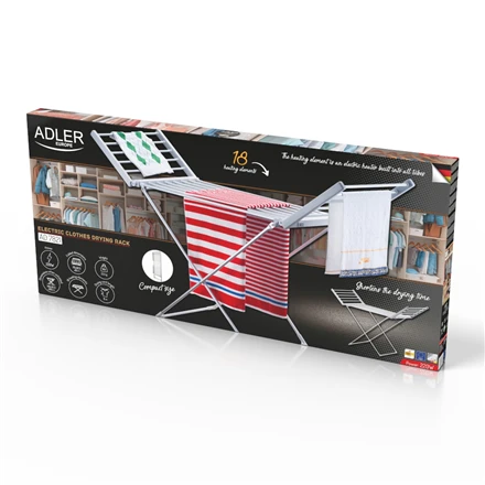 Adler | Foldable electric clothes drying rack | AD 7821 | 220 W | Sidabrinis/Baltas