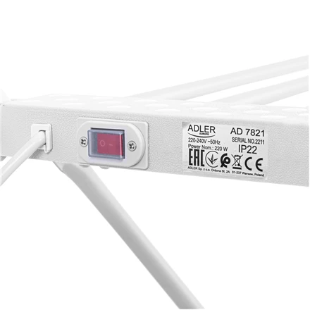 Adler | Foldable electric clothes drying rack | AD 7821 | 220 W | Sidabrinis/Baltas