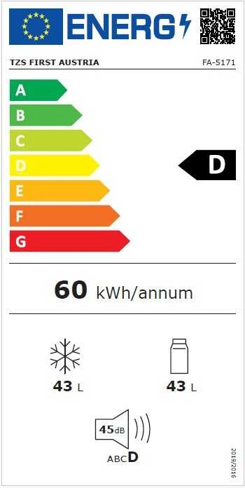 First FA-5171 šaldytuvo energijos efektyvumo etiketė