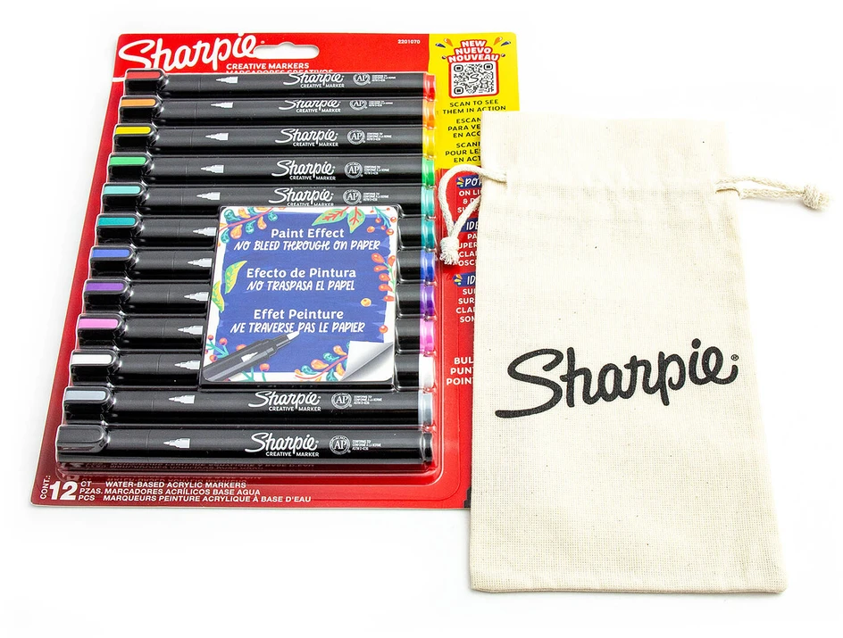 12 spalvų Sharpie Creative akrilo markerių rinkinys su dažymo maišeliu