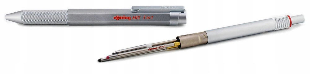 3 in 1 Rotring MULTIPEN tušinukas ir pieštukas 600 sidabrinės spalvos - 2164109