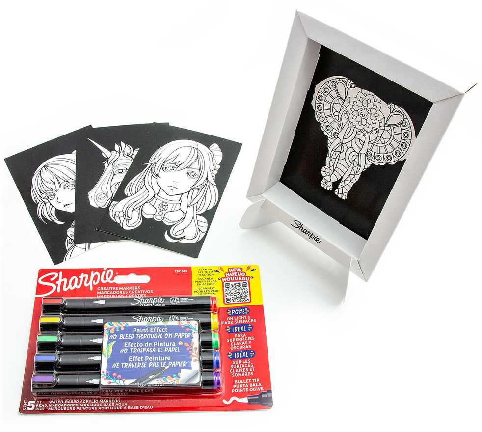 5 spalvų Sharpie akrilo markerių rinkinys su spalvinimo knygele