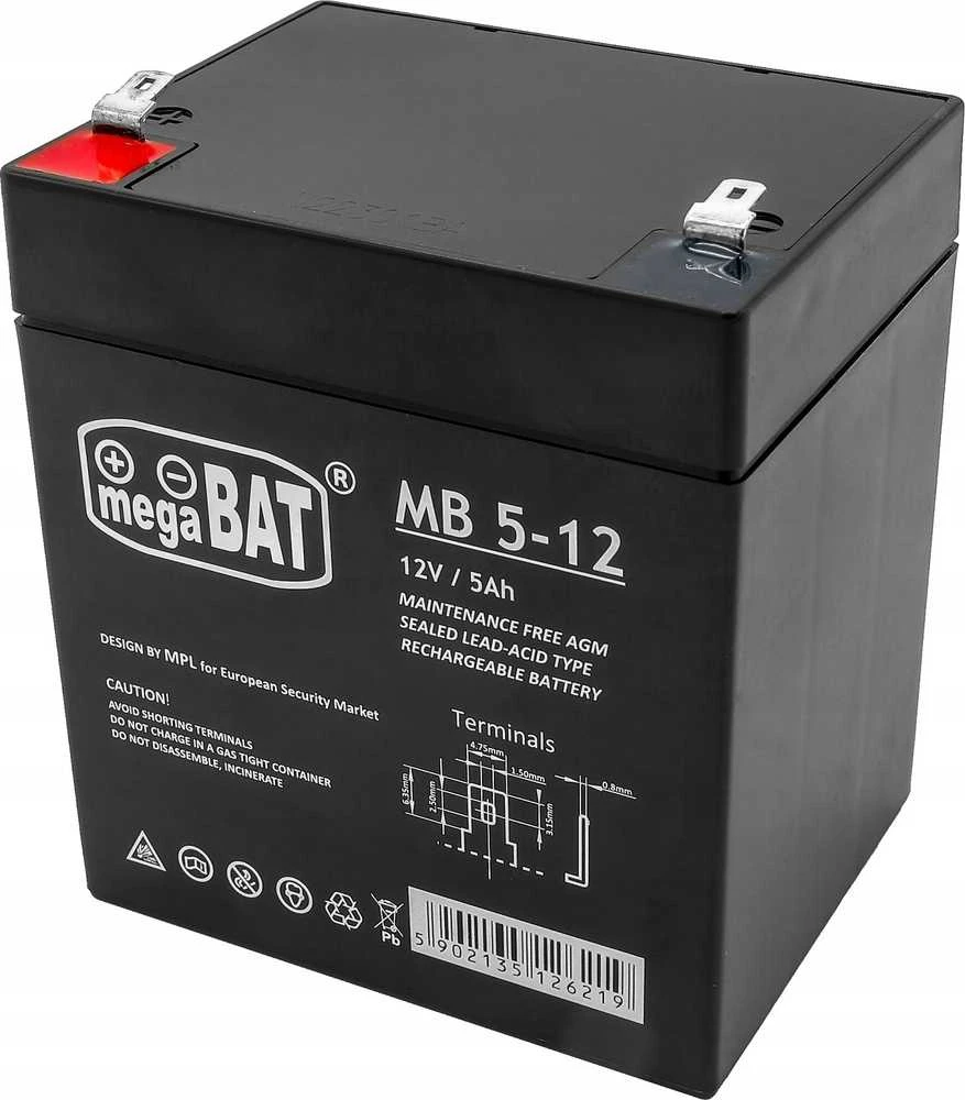 Mpl Power Elektro Megabat 12V 5Ah F1(187) AGM akumuliatorius, 3-5 metai