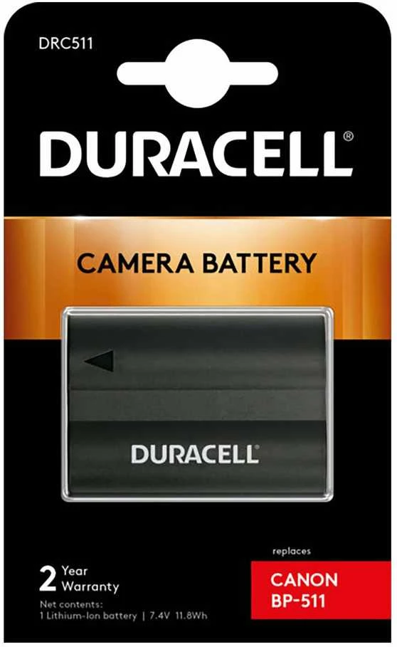 Akumuliatorius Baterija Duracell DRC511 7,4 V 1600 mAh ličio jonų - Canon BP-508 / BP-511 / BP-511A / BP-512 / BP-514,