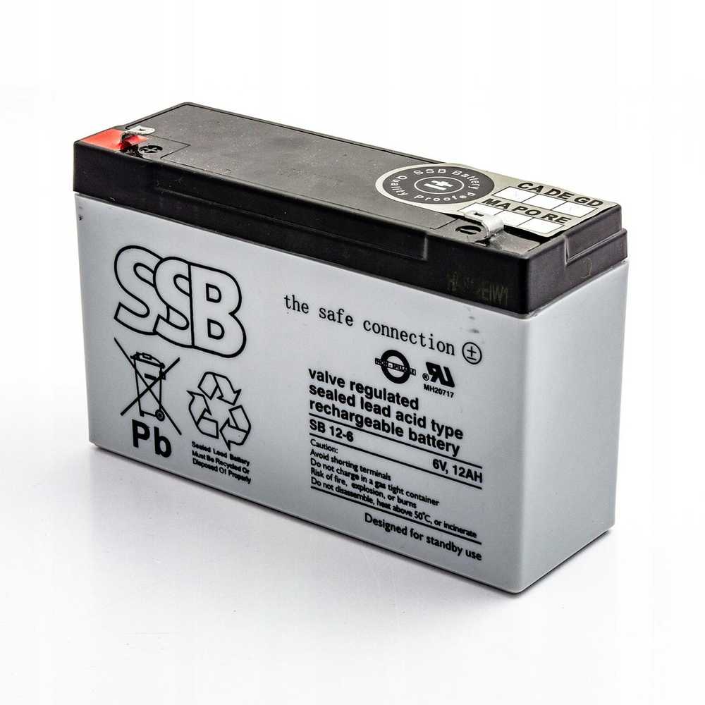 Akumuliatorius SSB SB 12-6 6V 12Ah AGM veikimui nereikia priežiūros