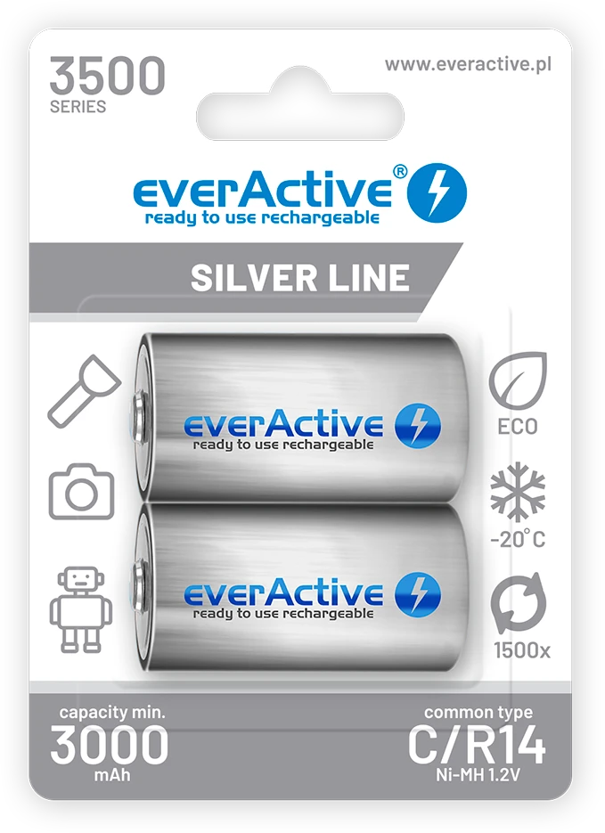 Akumuliatorius EverActive Sidabrinis Line R14/C Ni-MH 3500mAh