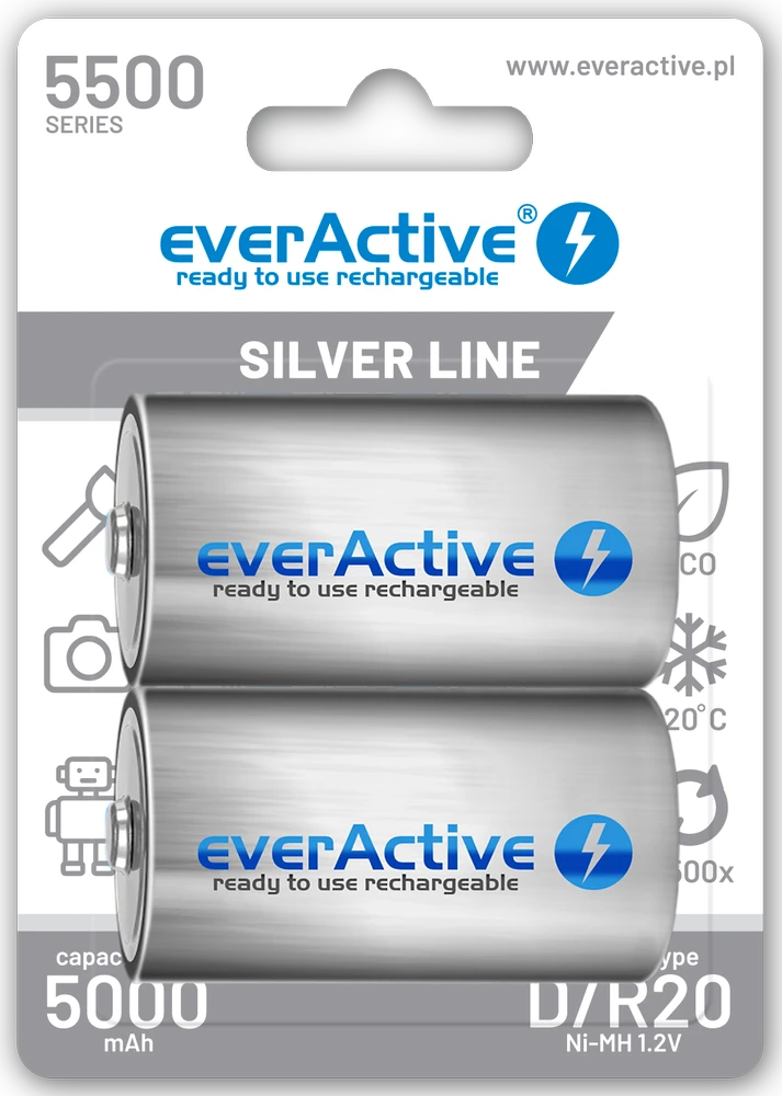 Akumuliatorius everActive R20 / D NiMH 1,2V 5500 mAh paruoštas naudoti 2B