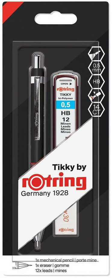 Automatinis pieštukas Rotring Tikky Juodas - Rinkinys Su Grafitu Ir Trintuku - 1904817
