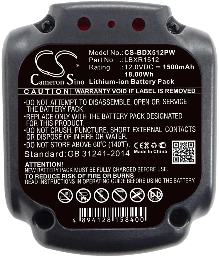 Akumuliatorius Black & Decker Juodas & Decker Baterija Juodas & Decker LBXR1512 12V 1500mAh Li-Ion el. įrankiui BDCDD12 BDCD112 BDCDD12KB BDCDD12K BDCD12 BLA12L-0608-1