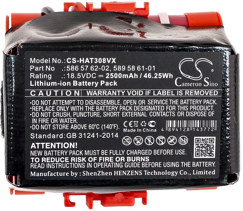 Cameron Sino Technology Akumuliatorius Gardena 586 57 62-02 vejapjovėms R40, R50, R70, R80, McCulloch Rob R600 R100 R38Li 2017 R40Li 2014 R40Li 2017 R45Li 2017 R50Li 2017 R201 28 2 500 mAh ličio jonų, skirtų Husqvarna Automower