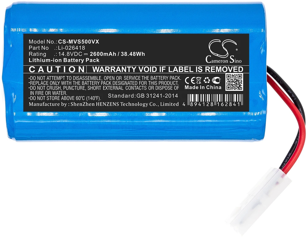 Akumuliatorius Cameron Sino Technology Baterija Xiaomi G1 MI Robot 14.8V 2600mAh Li-Ion, skirta Flyco FC9601 FC960 XIAOMI MI-G1 LI-026418 Panasonic MC-RS53 MC-WRS53 MC-WRC53