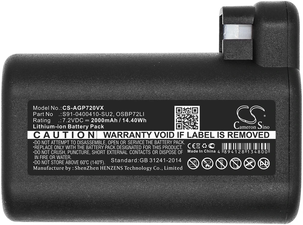 Cameron Sino Technology Electrolux OSIRIS akumuliatorius 00277484 900942300 900942337 AEG 900258195 900277268 900277283 OSBP72LI S91-0400410-SU2 OSBP72LI25 7,2V 2000mAh Li-Ion
