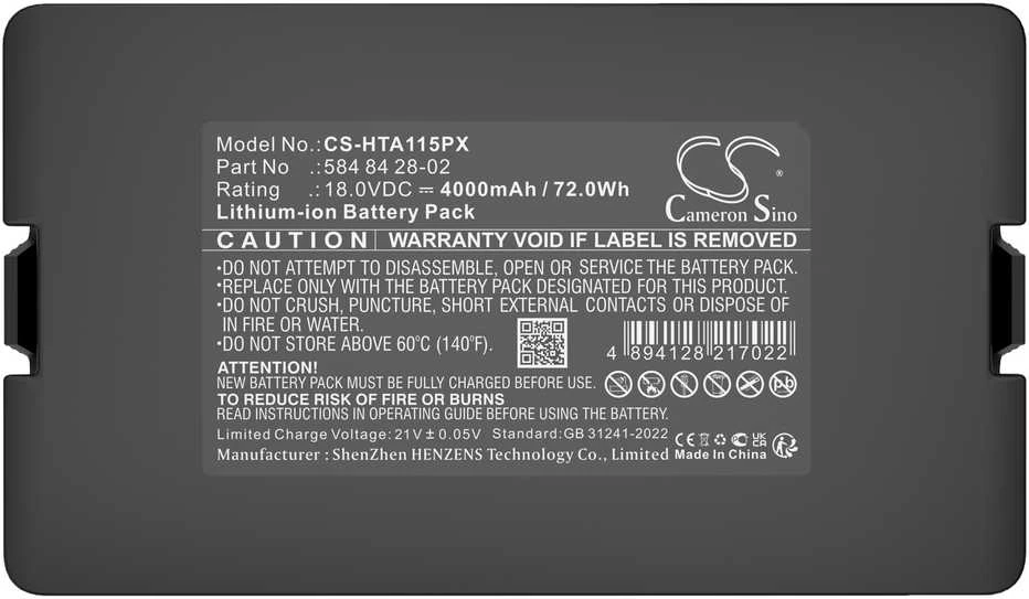 Cameron Sino Technology Gardena Automower 305 310 320 315 315X 115H 420 520 Sileno 18V 4000mAh Li-Ion vejapjovių atsarginis akumuliatorius