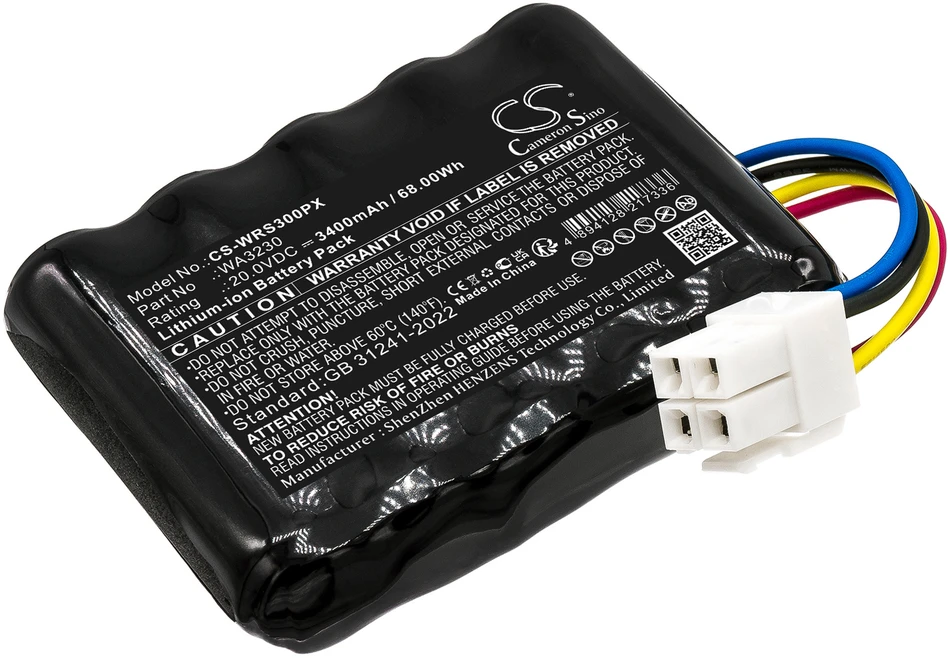 Cameron Sino Technology Worx Landroid S300 S3000i S450i S500i LS700i WA3230 WA3231 20V 3400mAh ličio jonų akumuliatorius, skirtas Worx Landroid S300 S3000i S450i S500i LS700i WA3230 WA3231