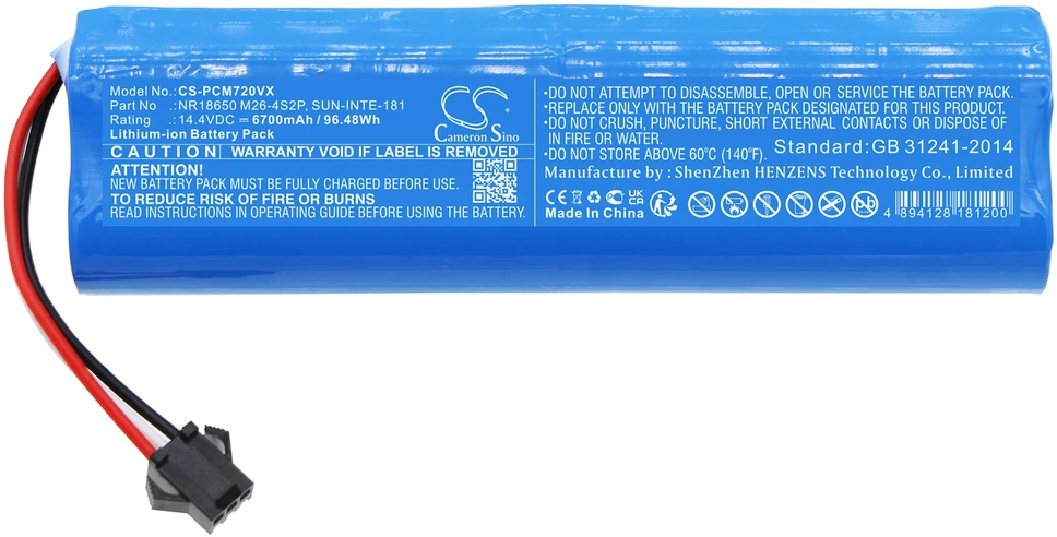 „Cameron Sino Technology Xiaomi SUN-INTE-181“ 14,4 V 6700 mAh ličio jonų akumuliatorius, skirtas „Xiaomi Viomi S9 Proscenic M8 PRO“