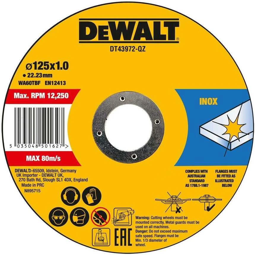 DeWalt plonas greito pjovimo nerūdijančio plieno diskas 125X1X22,23 mm - 10 vnt. DT43972-QZ