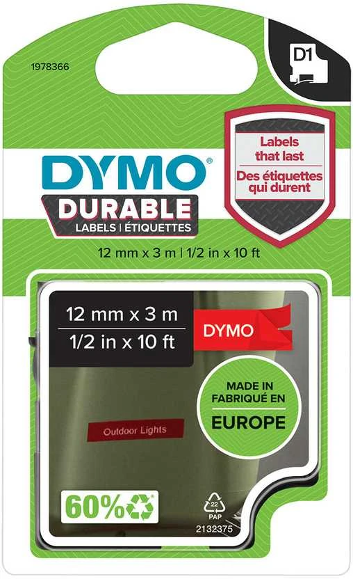 DYMO D1 Durable Juostelė 12mm x 3m / baltas ant raudonos (1978366)