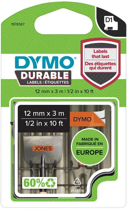DYMO D1 Durable Juostelė 12mm x 3m / juodas ant oranžinės (1978367)