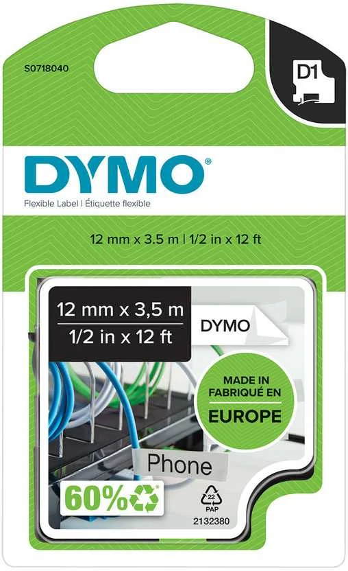 D1 ženklinimo juosta „flex nylon“ 19mm, juoda, balta, juodas tekstas ant baltos juostos, 3,5 m DYMO / 16958