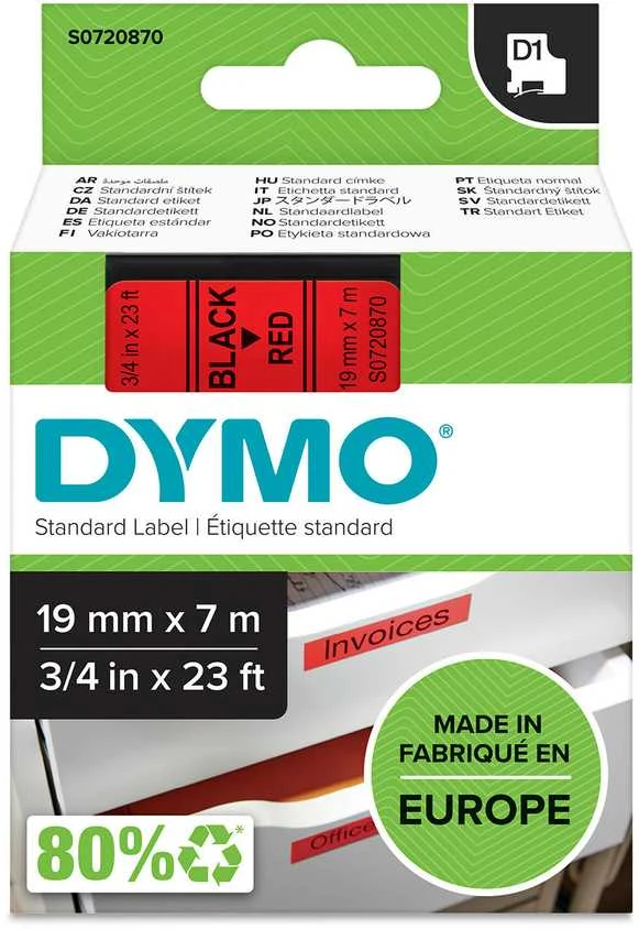 Juostelė DYMO D1 19mm. x 7m, Juodai ant Raudono