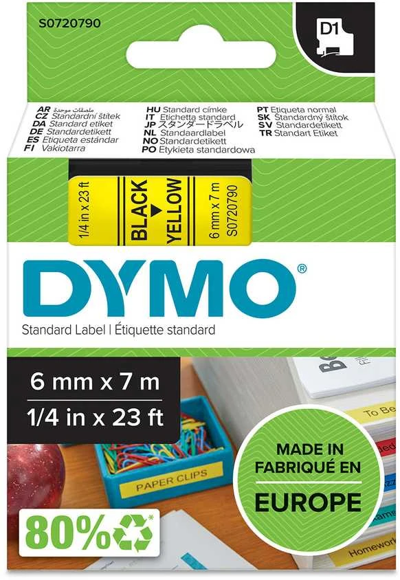 DYMO S0720790 D1 Juostelė 6mm x 7m (geltona / juodas šifras)