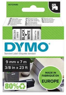 DYMO S0720680 D1 Juostelė 9mm x 7m (balta / juodas šifras)
