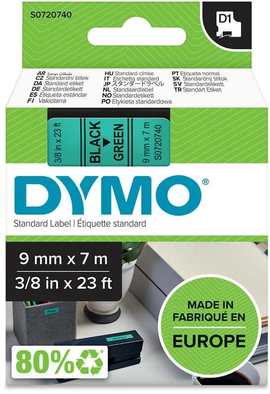 Juostelė DYMO D1 9mm x 7m, juoda ant žalio / S0720740 40919