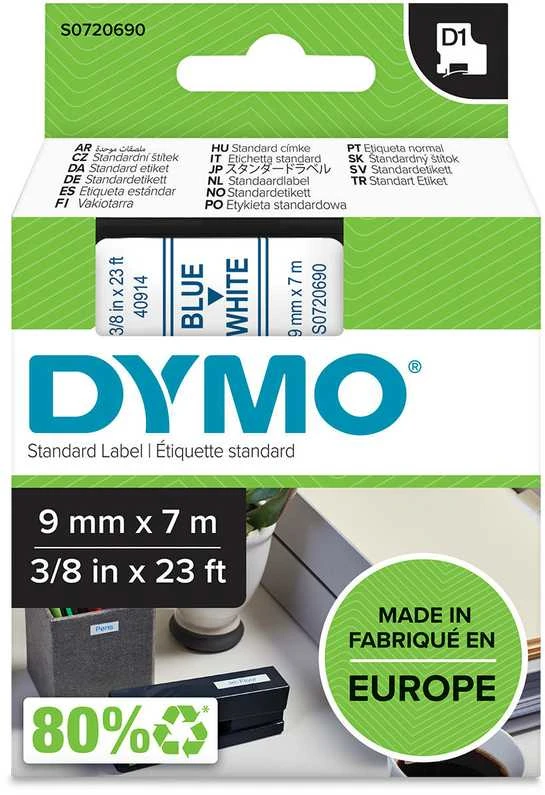 Juostelė DYMO D1 9mm x 7m, mėlyna ant balto / S0720690 40914