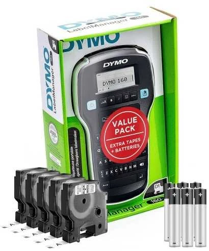 DYMO LabelManager 160 Etikečių Spausdintuvas (S0946340) + 5 vnt. D1 9mm x7m / juodas ant baltos + Elementai