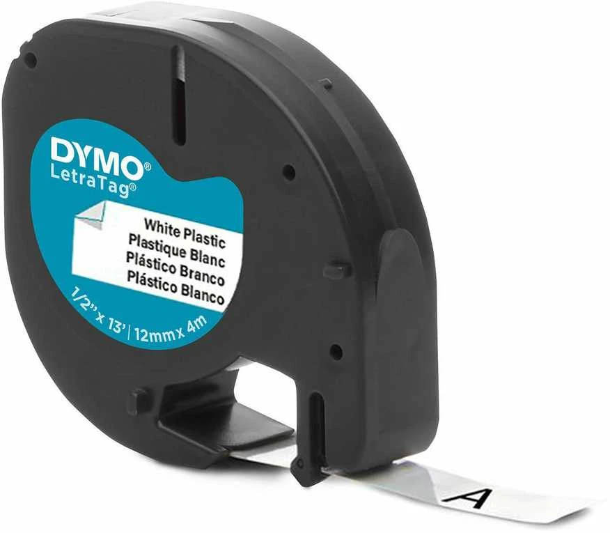 DYMO LetraTag Plastikinė Juostelė 12mm x 4m / juodas ant baltos (S0721560 / S0721660)