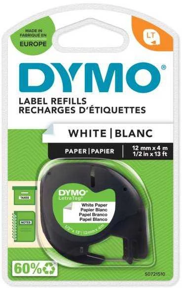 DYMO LetraTag Popierinė Juostelė 12mm x 4m / juodas ant baltos (S0721500 / S0721510) – 10 vnt.