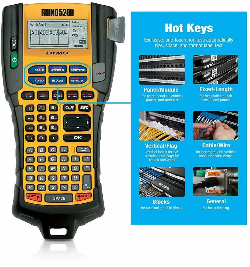 DYMO RHINO 5200 Kit etikečių spausdintuvas Perkėlimas terminiu būdu 180 x 180 DPI ABC