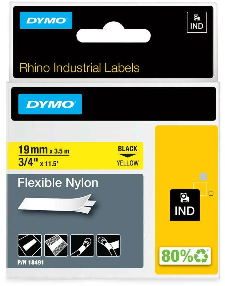 DYMO Rhino Nailono Juostelė 19mm x 3.5m / juodas ant geltonos (18491)