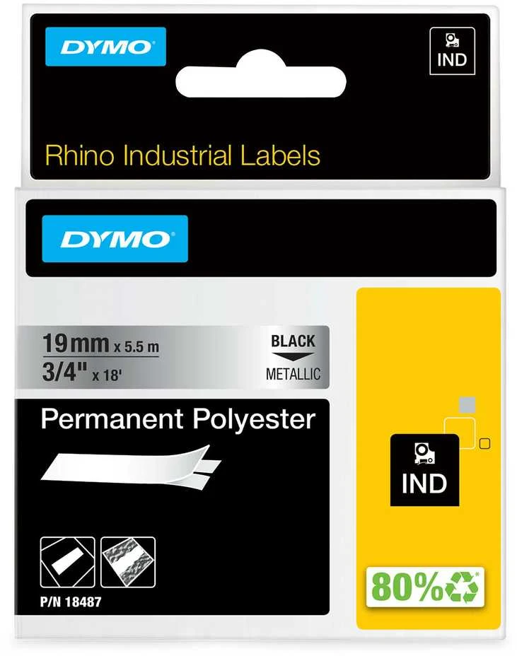 DYMO Rhino Poliesterio Juostelė 19mm x 5.5m / juodas ant metalizuotos / (18487)