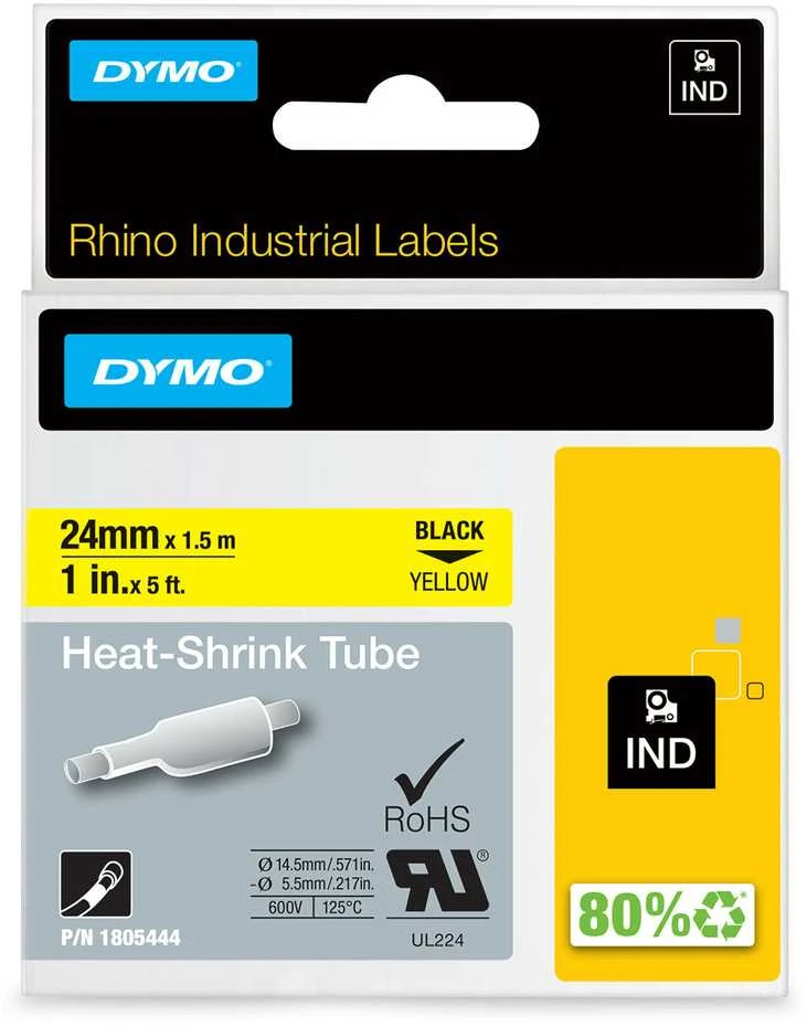 DYMO Rhino Termo vamzdelis 24mm x 1.5m / juodas ant geltonos (1805444)