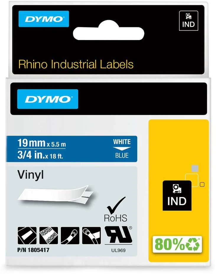 DYMO Rhino Professional, žymėjimo juosta, 19mm, baltas tekstas ant mėlynos juostos, 5,5 m DYMO / 1805417