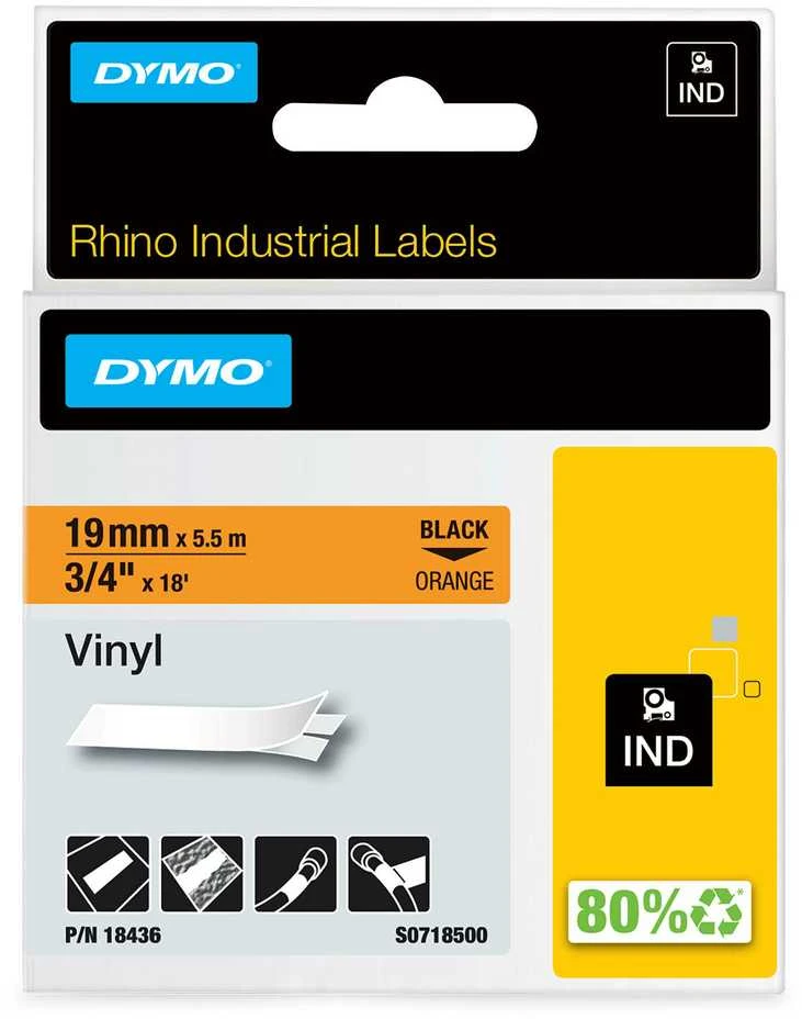 DYMO Rhino Vinilinė Juostelė 19mm x 5.5m / juodas ant oranžinės (18436)