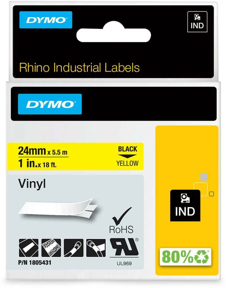 DYMO Rhino Vinilinė Juostelė 24mm x 5.5m / juodas ant geltonos (1805431)