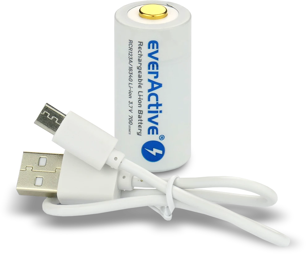 everActive USB įkraunamas RCR123A 16340 3,7V 700mAh akumuliatorius su PCM