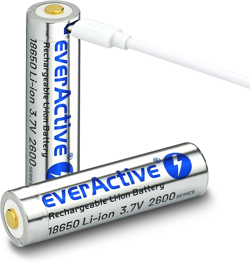 everActive USB įkraunamas 18650 3,7V 2600mAh akumuliatorius su PCM