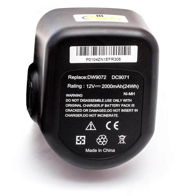 Hi Power Akumuliatorius DeWalt DC9071, DE9037, DE9072, DE9074, DE9075, DE9086, DE9274, DE9501, DW9071, DW9072 12V 2.0Ah NiMH, skirtas DeWalt elektriniams įrankiams