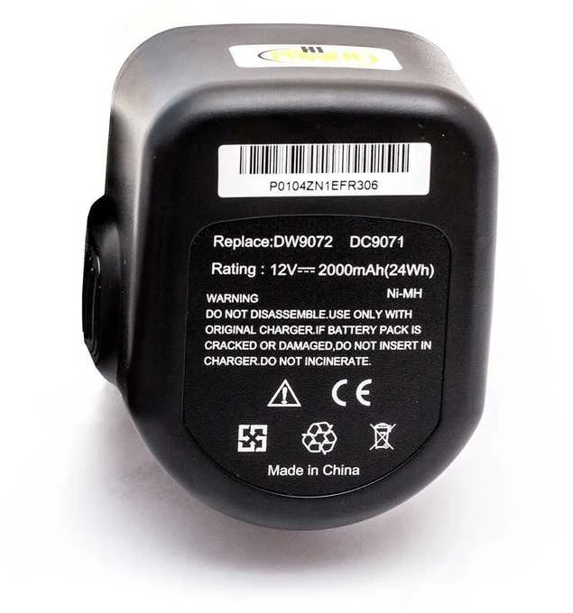 Hi Power Akumuliatorius DeWalt DC9071, DE9037, DE9072, DE9074, DE9075, DE9086, DE9274, DE9501, DW9071, DW9072 12V 2.0Ah NiMH, skirtas DeWalt elektriniams įrankiams
