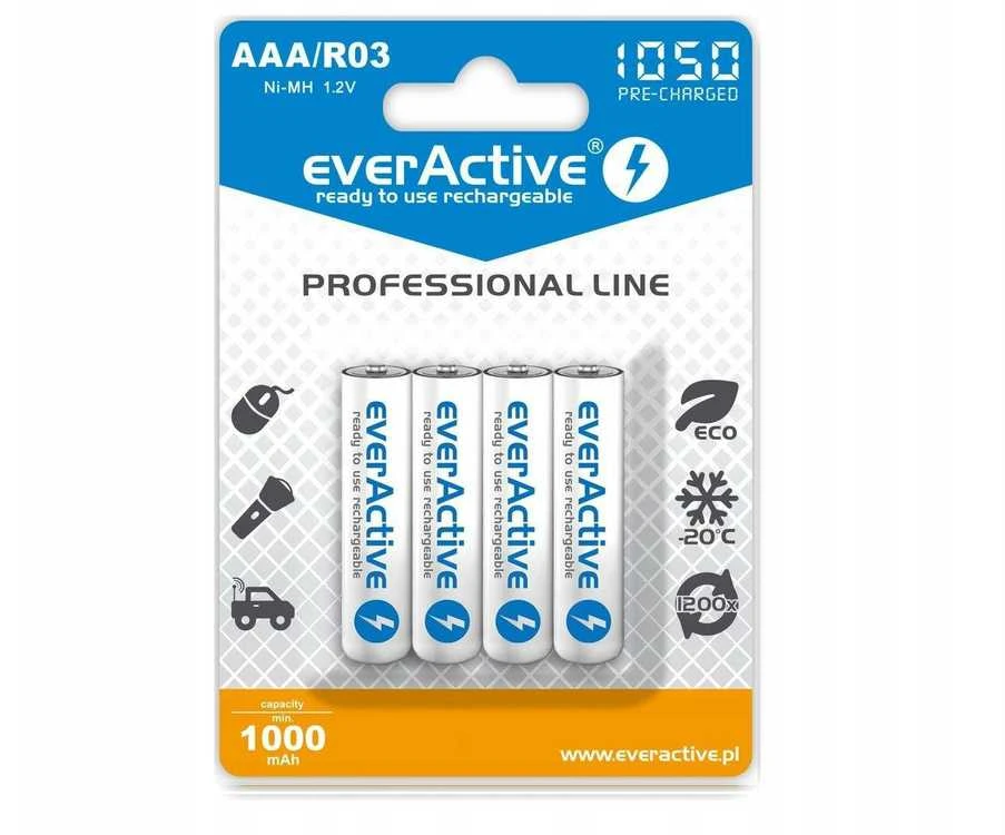 Baterijos everActive AAA/R03 1,2V / 1050mAh / NiMh (pakraunami) 4 vnt.