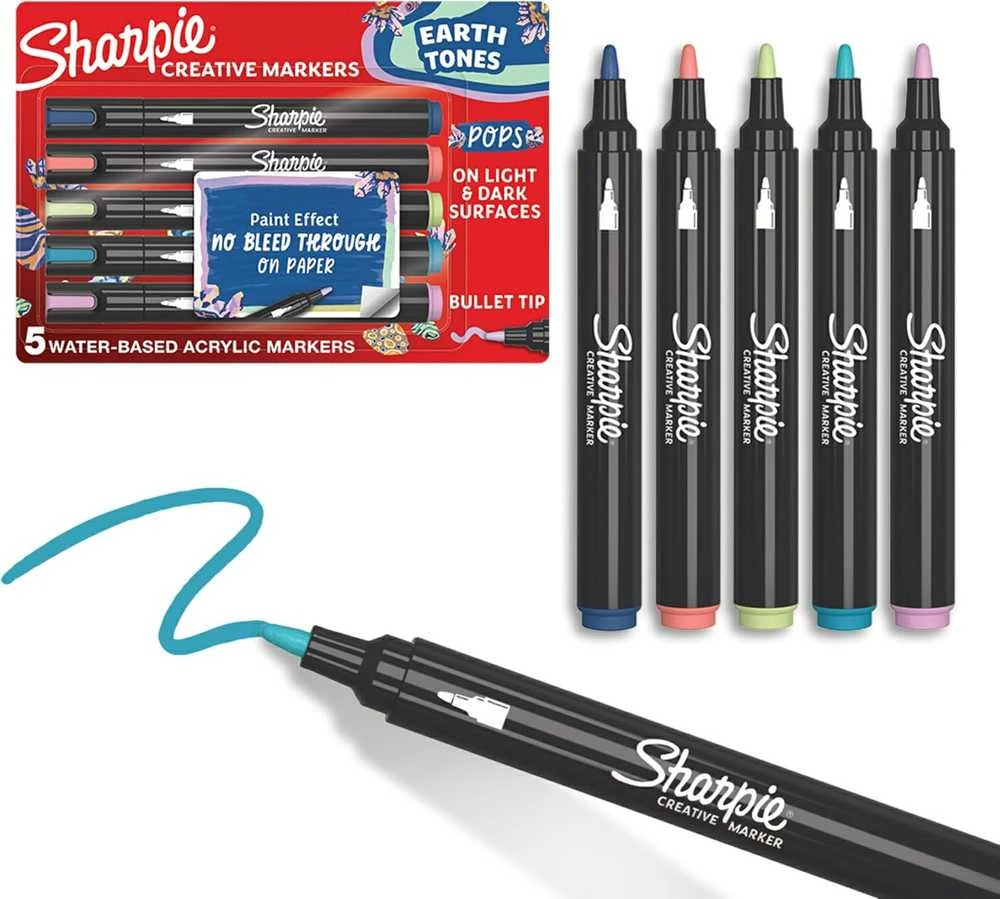 Kūrybiški Sharpie akriliniai žemės spalvų žymekliai (kūginis galiukas) 5 vnt. - 2213380