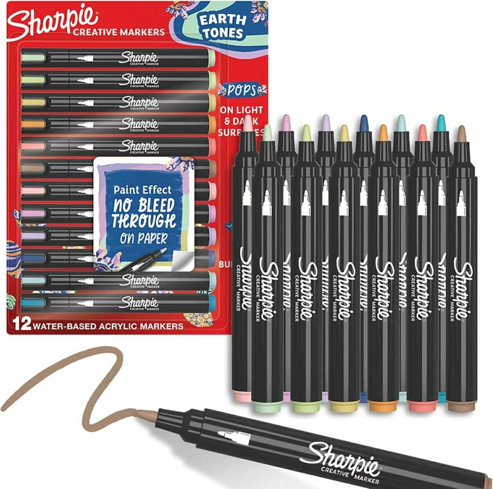 Kūrybiški Sharpie akriliniai žymekliai žemės spalvų (kūginis galiukas) 12 vnt. - 2213421