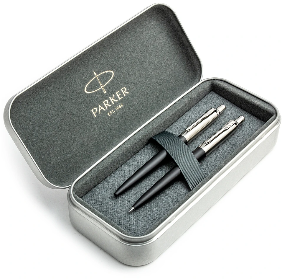 Parker Jotter Bond Street Juodas CT tušinuko ir pieštukų rinkinys metalinėje dėžutėje