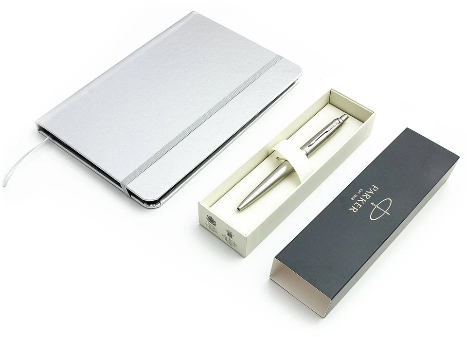Parker Jotter Monochrome XL Sidabrinis CT Tušinuko rinkinys su užrašų knygele