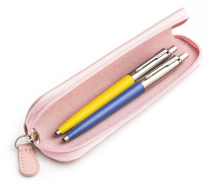 Parker Jotter Originals Geltona ir Mėlyna Tušinukų dovanų rinkinys su rožiniu dėklu